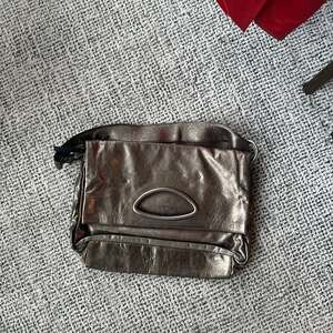 Barbara Bui Metallic Bronze Leather Foldover Convertible Clutch Shoulder Bag